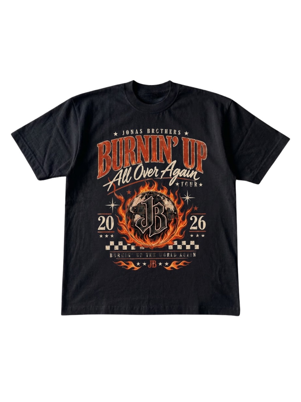 Gildan Jonas Brother Burnin' Up Black Graphic Tour T‑Shirt